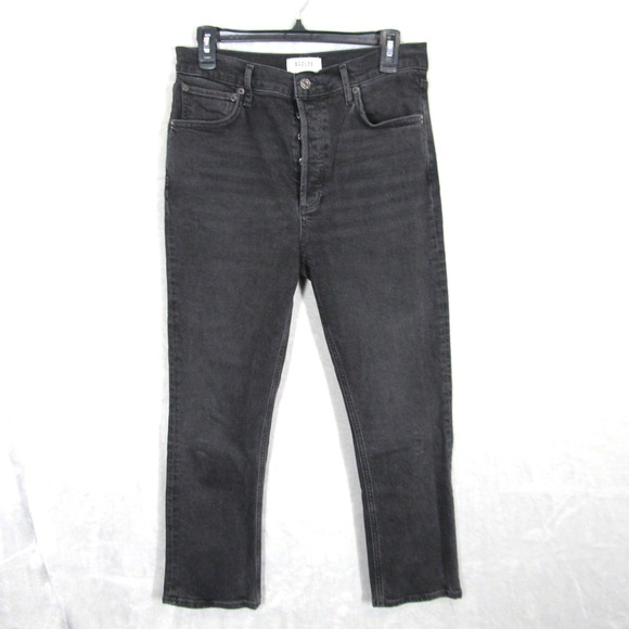 Agolde Denim - AGOLDE Riley Crop Jeans Black Wash Denim High Rise Button Fly Womens Size 29
